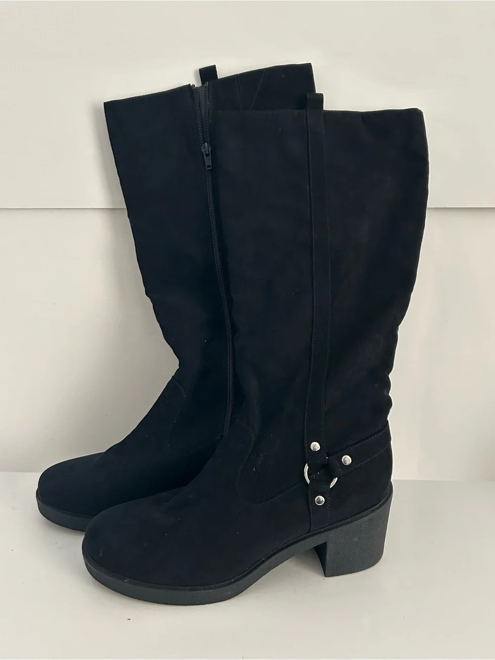 Style & Company Brettaa Knee-High Black Suede Block Heel Boots | Size 11